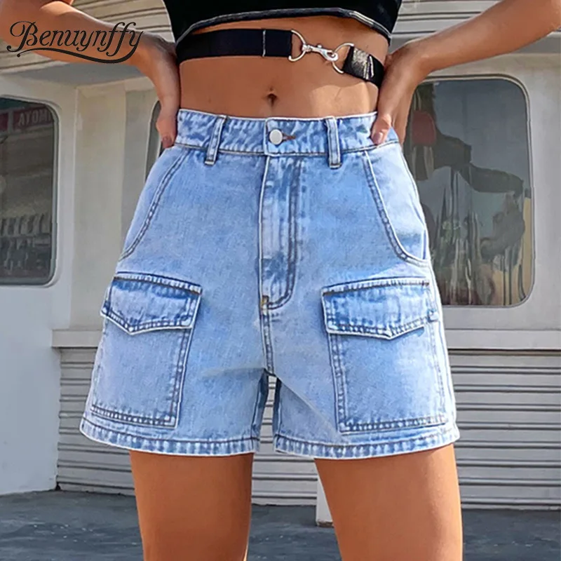 Button fly denim shorts women's Clearance