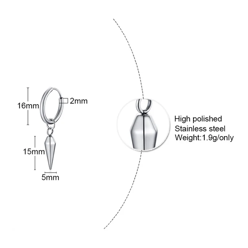 SINGLE SPIKE HUGGIE HOOPS EARRINGS FOR MEN STAINLESS STEEL STREETSTYLE STREETWEAR COOL HIPSTER MAN SPIKEY HOOP JEWELRY - Image 2