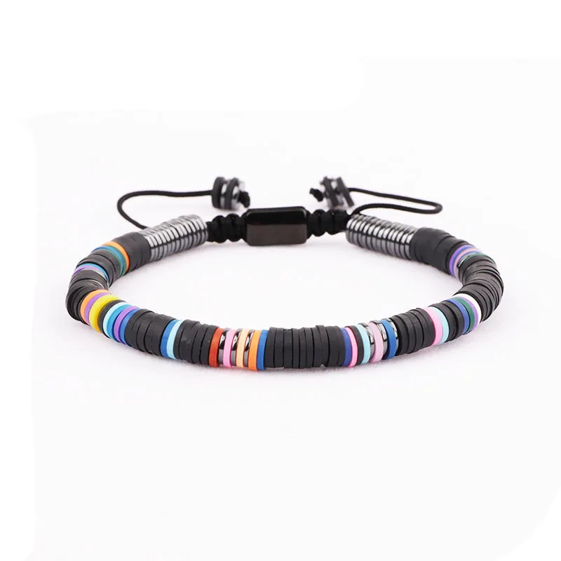 New Design Men Beads Jewelry Bracelet Polymer Clay Hematite Beaded Macrame Bracelet For Men - Image 3