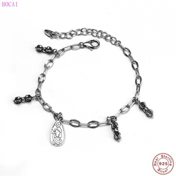 

BOCAI s925 sterling silver bracelet for women Retro national style creative personality water drop Lotus Thai silver Bracelet