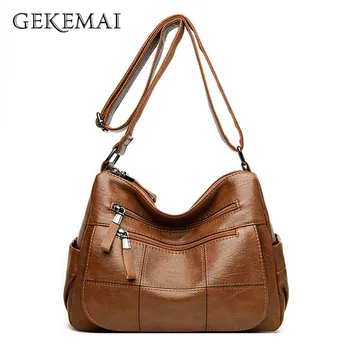 

Double Zipper Genuine Leather Female Shoulder Bag Large Capacity Crossbody Bags for Women Designer Solid Striped Messenger Bag