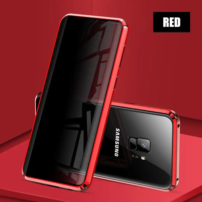 Конфиденциальное металлическое магнитное закаленное стекло чехол для телефона для samsung Galaxy S8 S9 S10 Plus Note 8 9 магнит анти-вид 360 Защитный чехол - Цвет: Красный