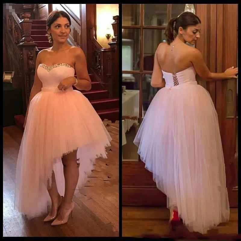 Sexy pink high low A-Line Prom Dresses Backless Sweetheart corset Puffy Train plus size Evening Party Gowns Formal Dress elegant dresses