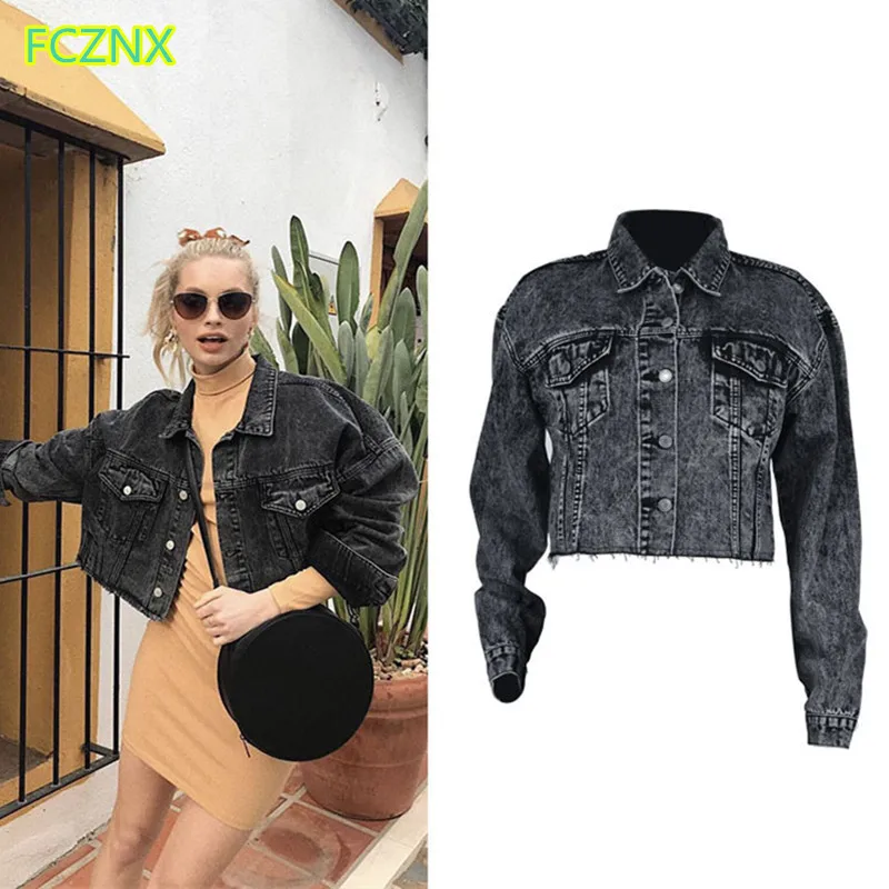 2019 women clothing long sleeve solid washed relaxed denim coat short jacket Female fashion casual 