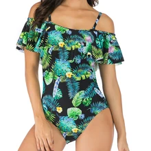 Женский купальник с цветочным принтом и рюшами, цельный купальник