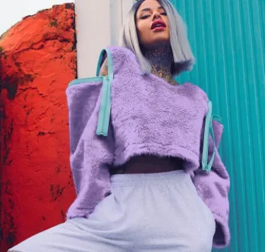 

2019 Autumn Winter Women's Woollen Plush Long Sleeve T-Shirts Solid Warm Loose O-neck Casual Hollow Out Tops Crop Top