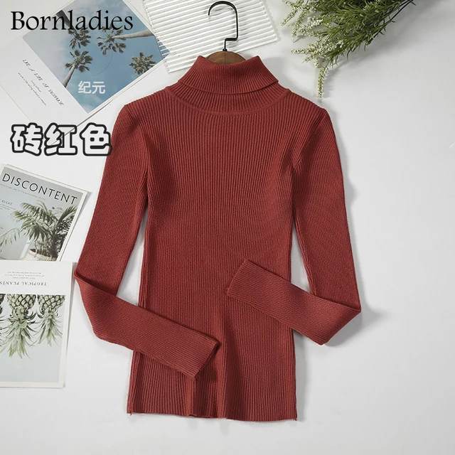 Bornladies 2021 Basic Turtleneck Women Sweaters Autumn Winter Tops Slim Women Pullover Knitted Sweater Jumper Soft Warm Pull Brick red