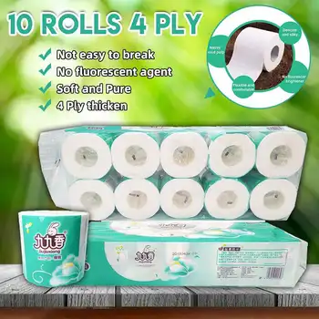 

10 Rolls Toilet Paper Roll Smooth Soft Premium 4-Ply Toilet Tissue Roll Paper Natural Wood Pulp Toilet Soft Care Household