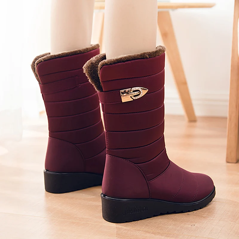 Women Boots Mid-Calf Winter Boots With Wedges Heels Botas Mujer Waterproof Snow Boots Women Winter Shoes