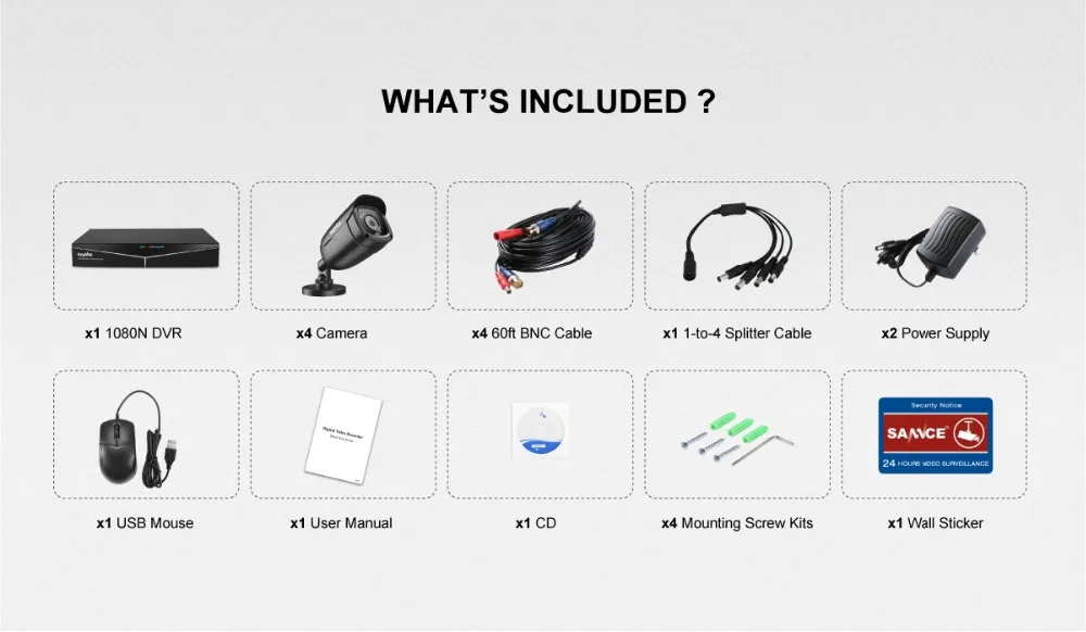 SANNCE 8CH 1080P DVR 1080P CCTV система 4 шт 1080P 2.0MP камеры безопасности ИК Открытый IP66 комплект видеонаблюдения Обнаружение движения
