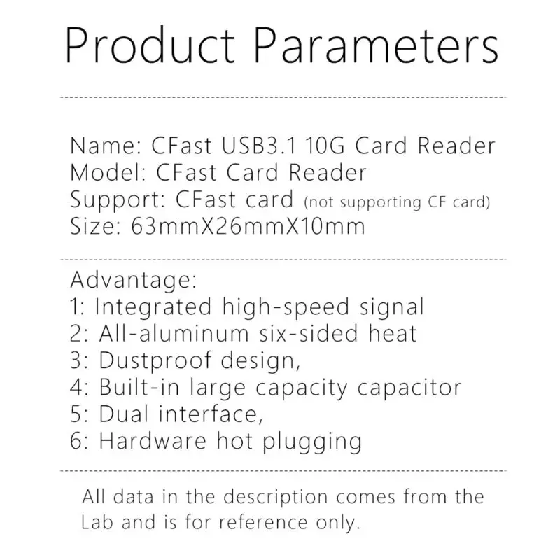 Портативный кард-ридер CFast USB3.1 двухпортовый USB-A USB-C GEN2 10 Гбит/с CFast ридер C26