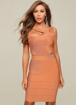 

Summer Women Sexy Spaghetti Strap Sleeveless Cut Out Beading Orange Bodycon Bandage Dress New Vestidos 2020 Female Party Dress