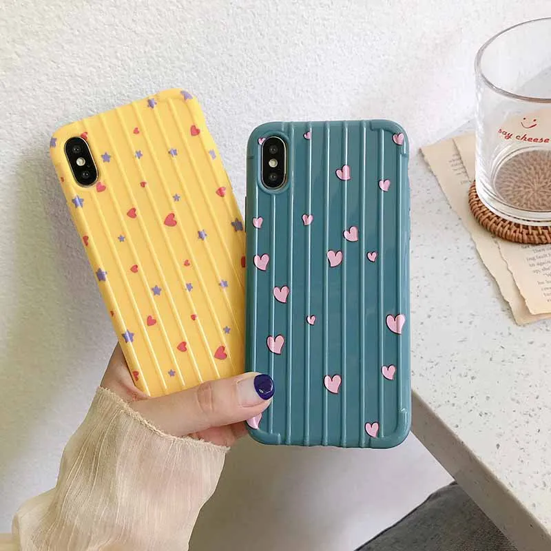 Simple Love Haert Suitcase Korean Phone Case For 7 Puls 6 6S 8 X Xs XR Xsmax Cases Cute Soft Silicone Cover Coque |