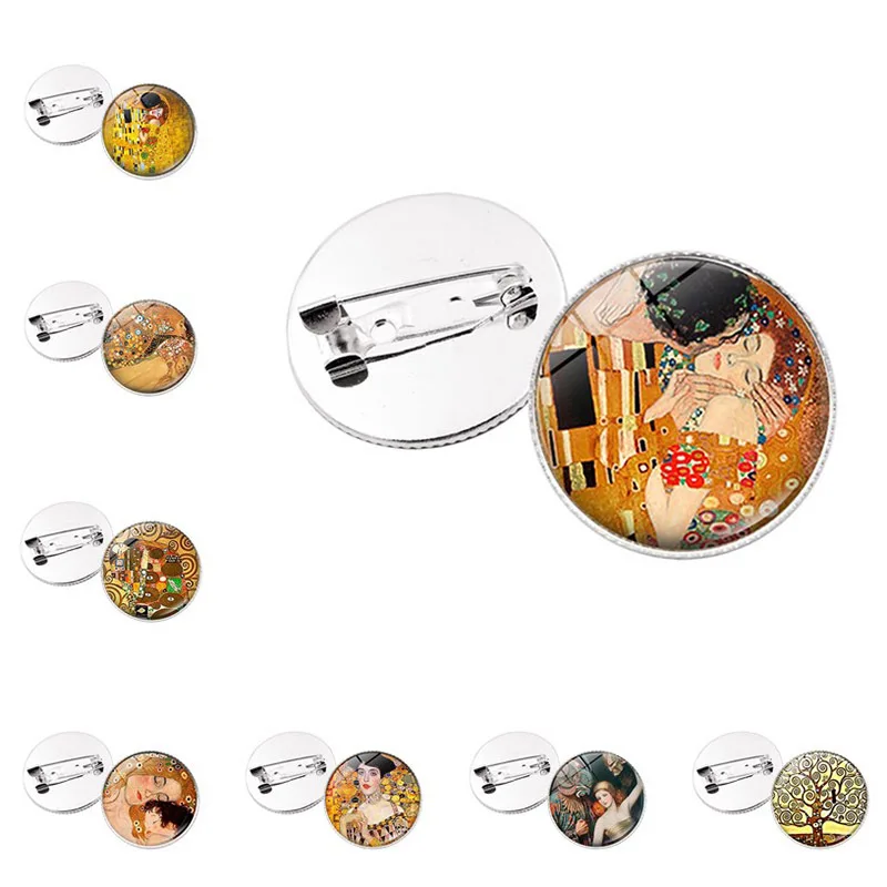 

Handmade Gustav Klimt The Kiss Brooch Jewelry with Silver Color Klimt Kiss Pattern Pin Lapel Brooches for Women 2019