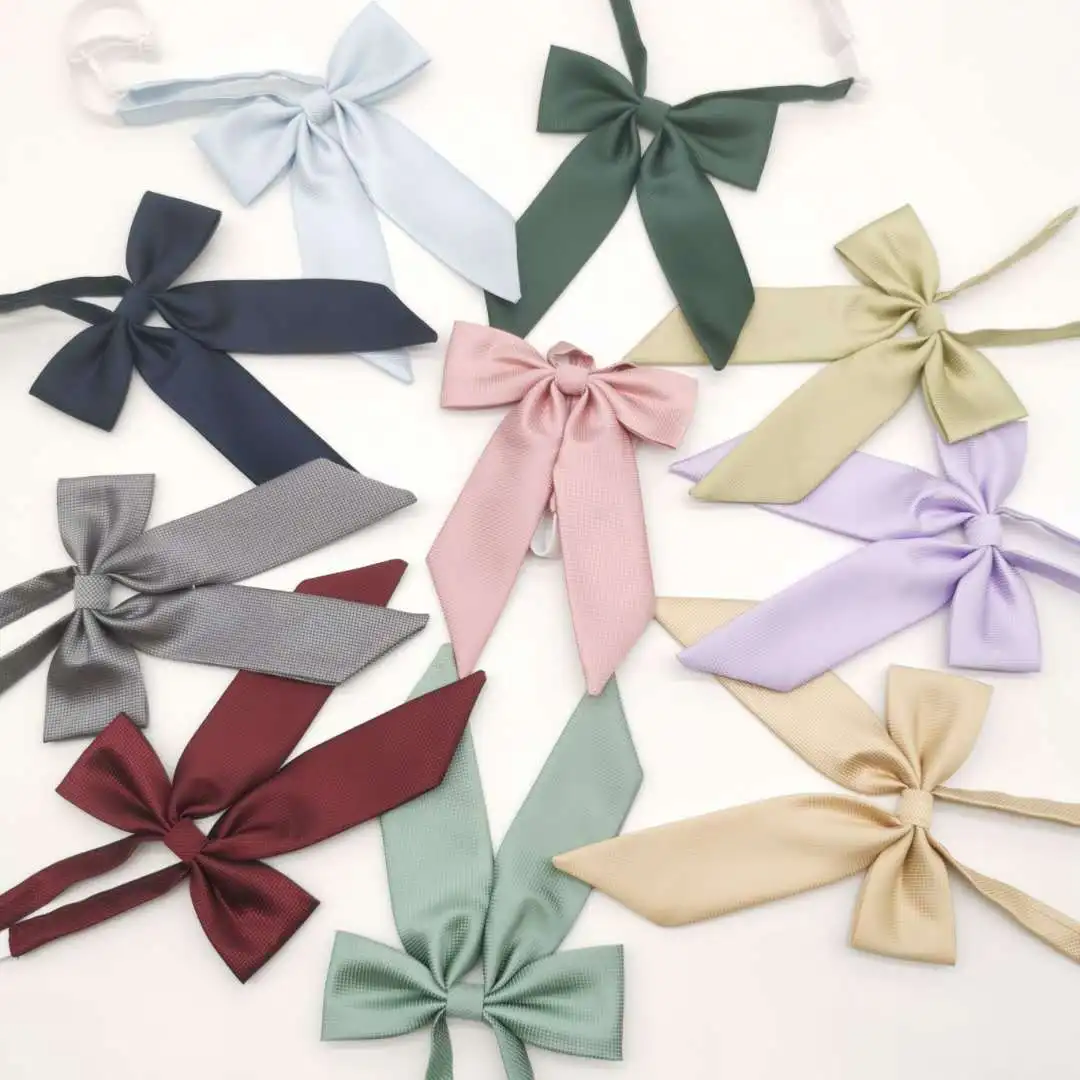 

Women Angled Long Bow Tie Fashion Solid Checkered Collar Flower JK Uniform Shirt Collor Girl Neck Ties