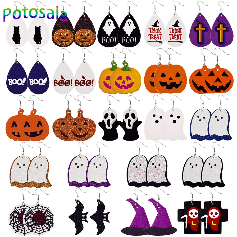 Potosala Halloween Leather Dropshaped Earrings New Pumpkin Lamp