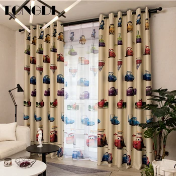 TONGDI Children Blackout Curtains Kawaii Lovely Cartoon Car Printing Decoration For French Window Home Parlou Bedroom LivingRoom 1