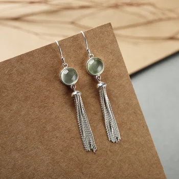 

2020 S925 Inlaid Tassel Earrings Simple Temperament Natural Grape Stone Ear Pendant Long Women's Silver Accessories Wholesale