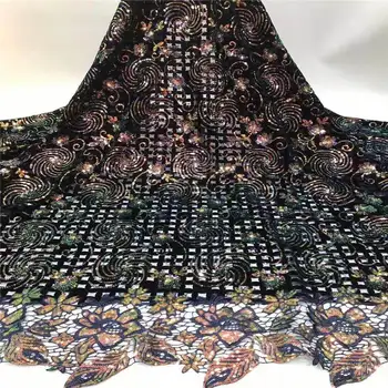 

Latest French Nigerian Blus Sequins Lace Fabric 2019 High Quality African Embroidered Tulle Lace Fabric For Wedding Dress
