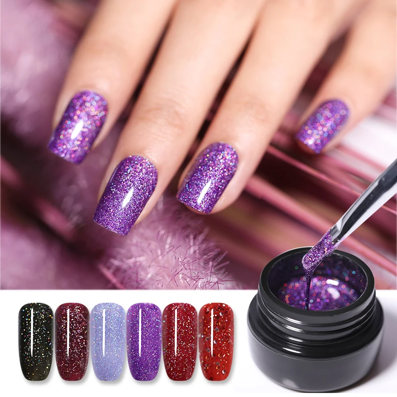 

NICOLE DIARY Holographic Glitter Gel Laser Nails Gel Polish Soak Off UV LED Shine Shimmer Varnish Nail Decoration 5ml