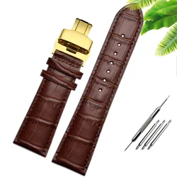 Wide Black & Brown Alligator Leather Watch Strap with Butterfly Clasp - Men's, Free Shipping - 28mm (Brown gold buckle)