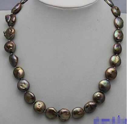 812 brown coin Freshwater pearl necklace 17" Handmade"Alloy