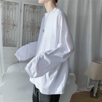 

EWQ / men's and women's wear 2020 spring korean trendy new Solid Color Round Neck Long Sleeve T Shirt oversize all-match 9Y1414