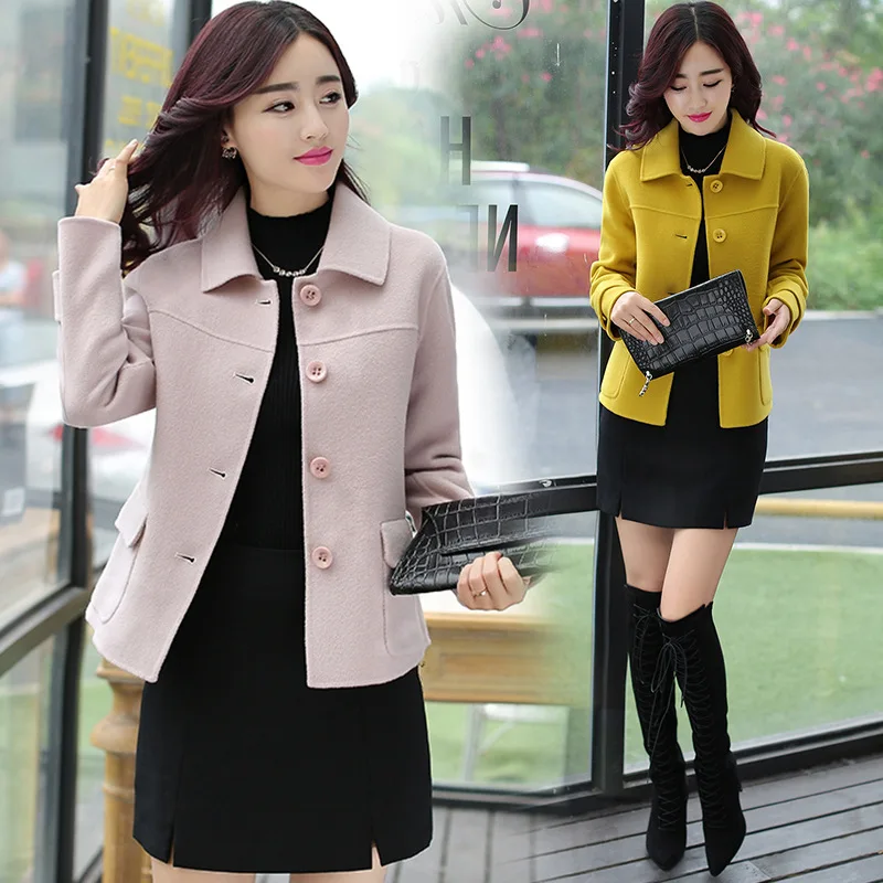 

Korean-style Fashion 2019 Autumn And Winter Long Sleeve Sweet Single Breasted Fold-down Collar Slimming Short Woolen Jacket