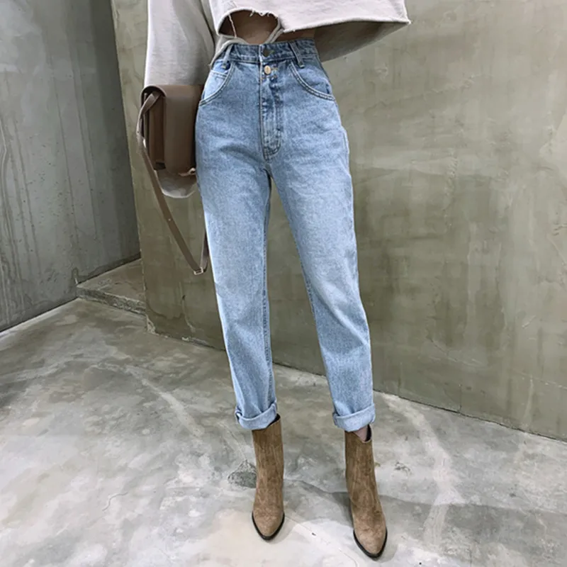 

Korean High Waist Jeans Women Harem Pants Jean Femme 2020 New Trendy Denim Trousers Casual Vintage Mom Boyfriend Jeans Plus Size