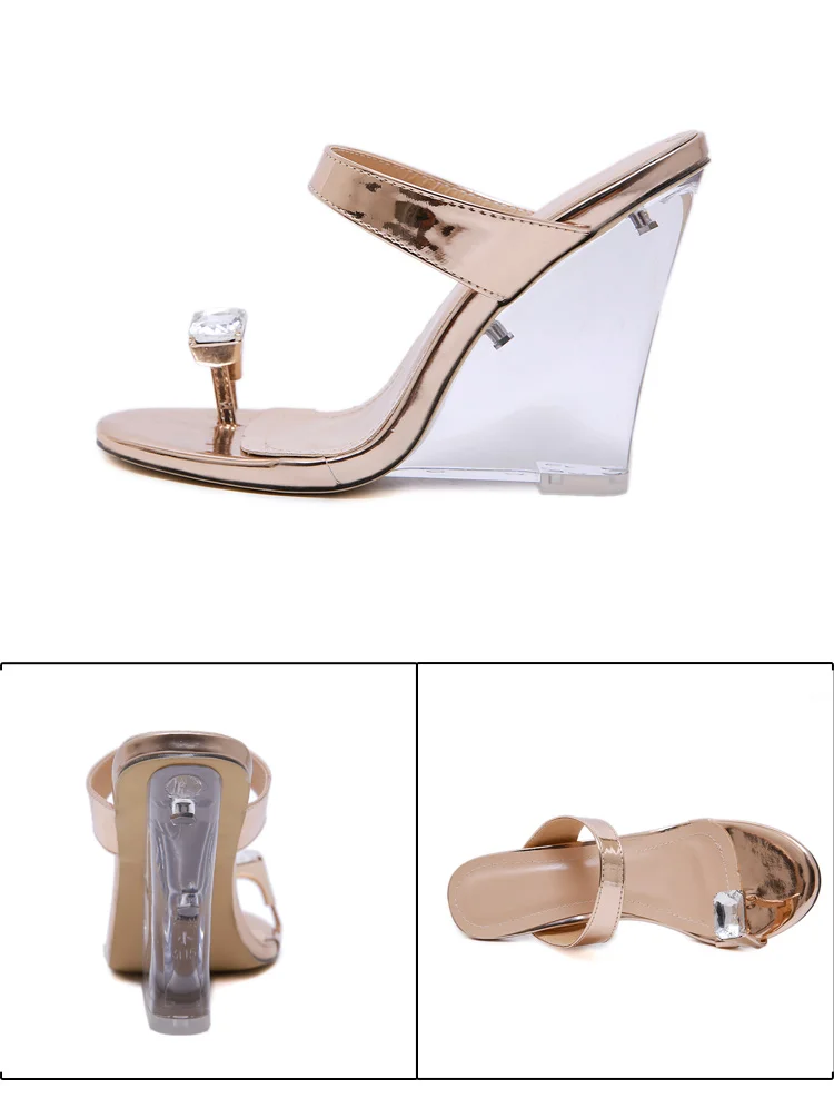Aneikeh/прозрачные тапочки из ПВХ на танкетке; Босоножки с открытым носком; женские туфли на высоком каблуке с кристаллами