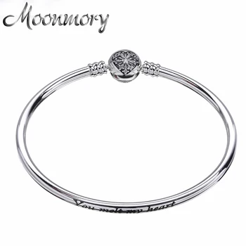 

Moonmory 2020 New 925 Sterling Silver Heart Snowflake Bangle Bracelet For Women Silver Heart Bangle For DIY Bead Jewelry Marking