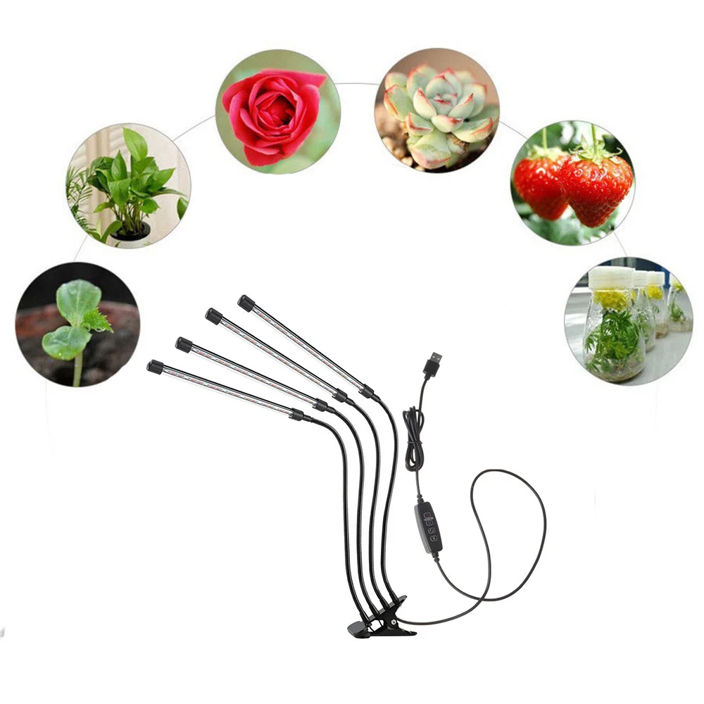 

LED Indoor Full Spectrum 3/6/12H Timer Plant Growth Light 80pcs LED 4 Gooseneck