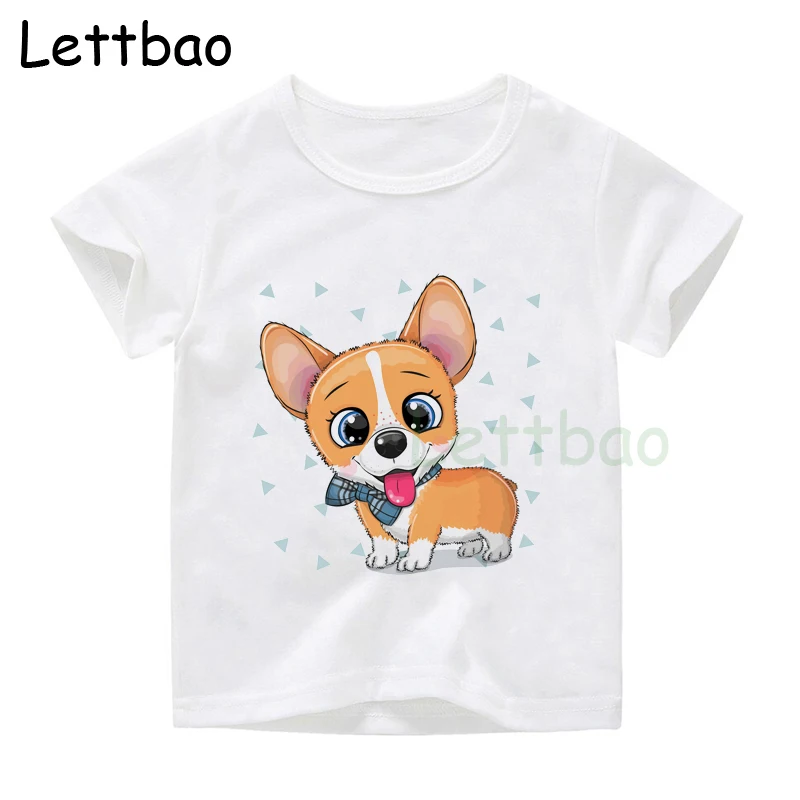 Детские футболки для мальчиков и девочек с принтом собаки из мультфильма корги; Забавные футболки с рисунком; детская летняя повседневная одежда для малышей - Цвет: 524161