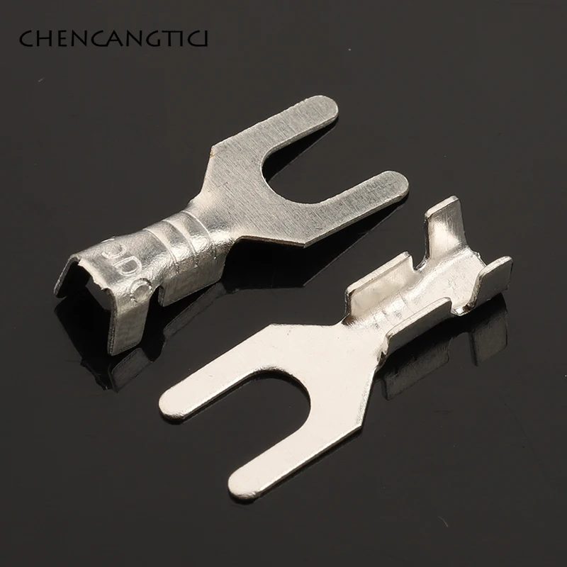 Terminal Block 50 Pcs Fork Spade Terminal Block Cold-Pressed Bare 3.2MM Crimp Terminal Pin U/Y-Shaped Grounding Lug DJ4413-3.2B