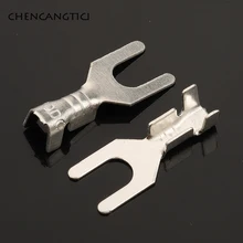 100 pces fork spade bloco terminal frio-pressionado desencapado 3.2mm friso pino terminal u/y-em forma de aterramento lug DJ4413-3.2B