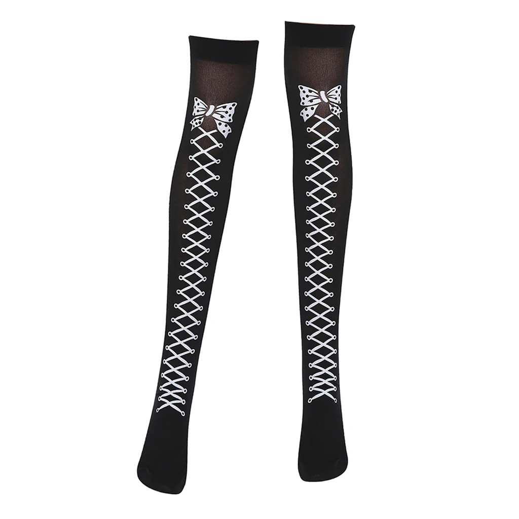 Halloween Bowknot Print Over Knee Crossover Bow Socks Thigh Highs Party Costumes Stockings Women Halloween Costume Fancy Dress