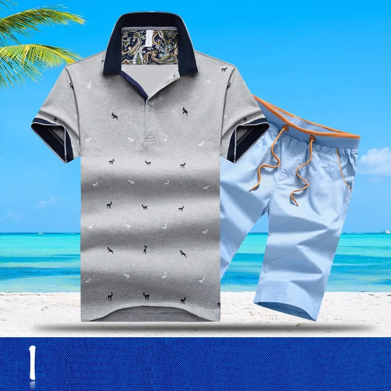 AZ-1613 I Aismz спортивный костюм для мужчин Moletom Masculino спортивный костюм Летние повседневные хлопковые футболки поло с коротким рукавом+ шорты комплекты - Цвет: AZ-1613 I