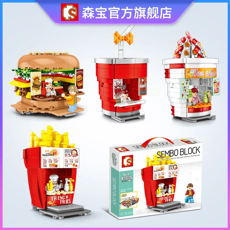 

SEMBO Blocks Mini Street Shop Building Bricks Cute Micro Store chips Model hamburger Educational Kids toys Fun Children Gifts