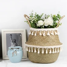 Складная плетеная корзина для водорослей, украшение макраме, корзина для хранения, ротанг цветочный горшок, Плетеный садовый цветочный горшок для хранения