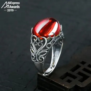 

12*16mm 6.18 Sale S925 Sterling Silver Australia Ruby Rings good taste Rings handicraft Gemstone Retro Chalcedony