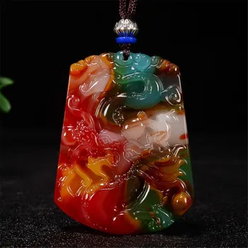 

New Golden Silk Jade Carved Dragon Brand Pendant Men Women's Colorful Jade Pendant Necklace Lucky Birthday Gift Jewelry Dropship