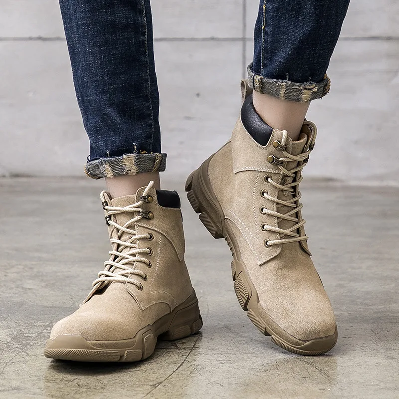 

New Autumn Early Winter Shoes Men Boots Genuine Leather Suede Boots Fashion Men Ankle Boots Thick Sole Hard Outsole A1627