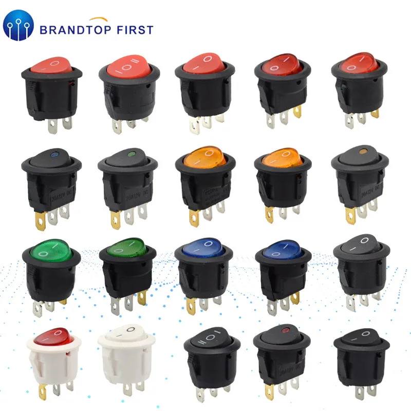 

SPST 6A 250V 10A 125V AC ON-OFF Round Switch 12V Led Rocker Switch Led Dot Light LED Illuminated Car Dashboard Dash Boat Toggle