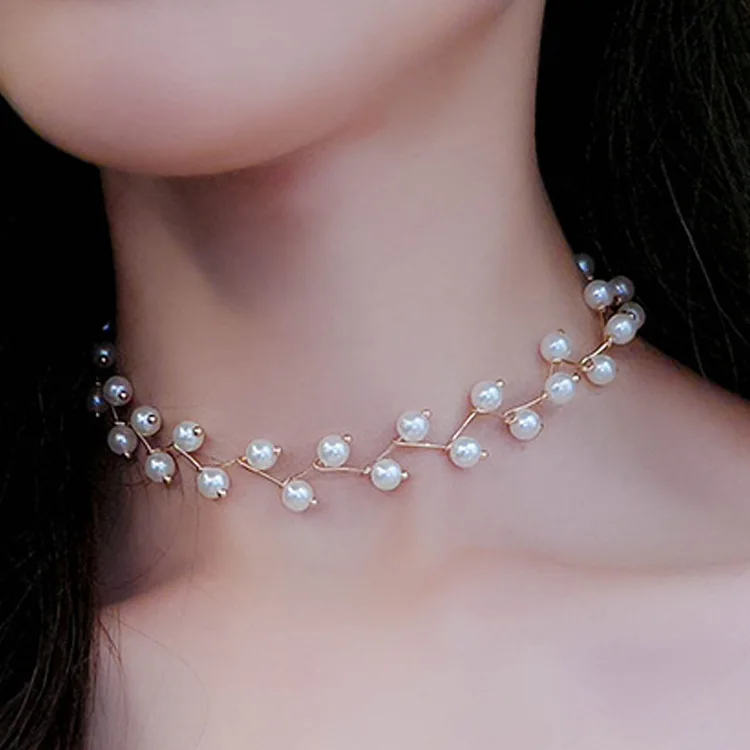 

Temperament Elegant Imitation Pearls Necklace Charm Women's Wedding Banquet Short Necklace Wedding Engagement Jewelry