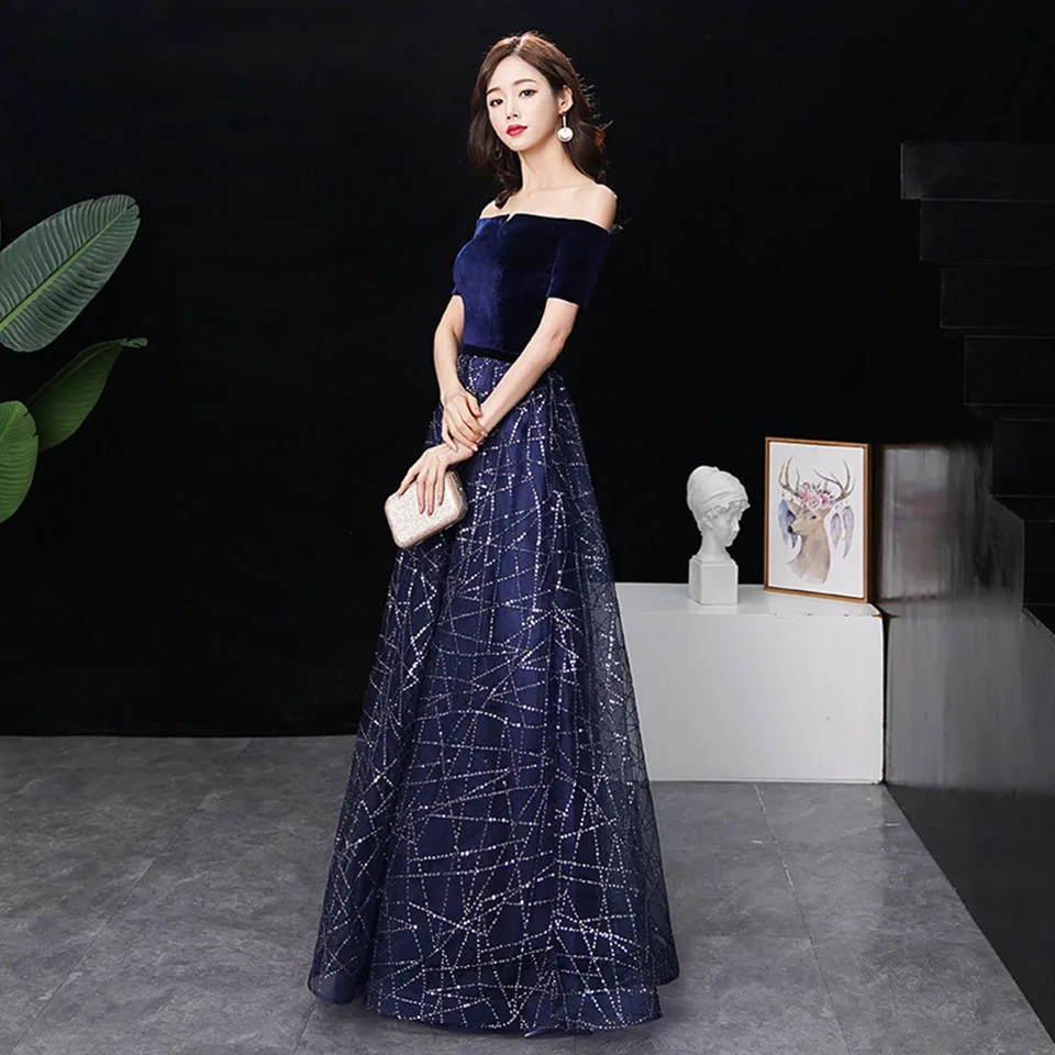 Vestidos De Fiesta, платья для выпускного вечера с открытыми плечами,, бархатный топ со шнуровкой сзади, фатиновая юбка, вечерние платья для особых случаев, Robe De Soiree