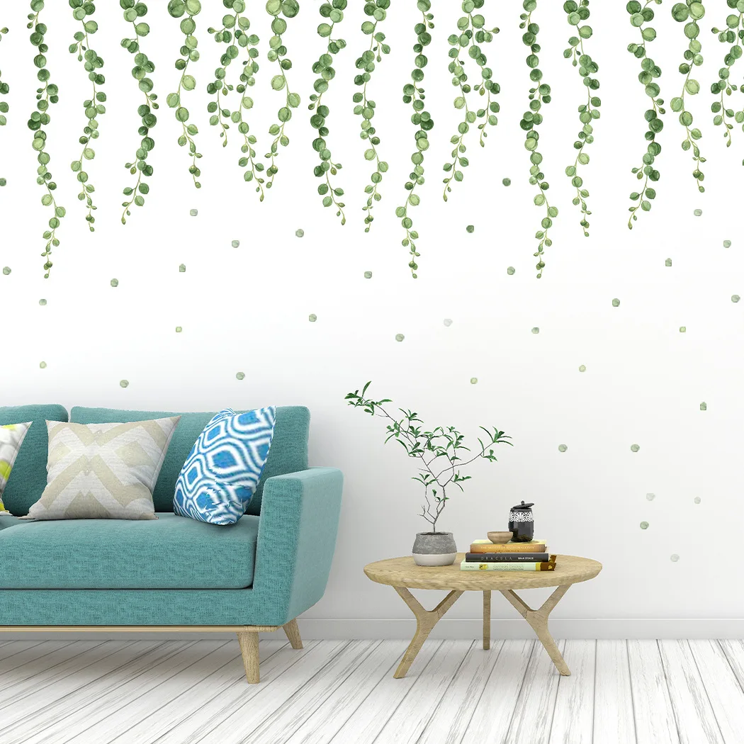 

large green vine wall sticker home decoration self adhesive nordic style nature plant wall decal for bedroom