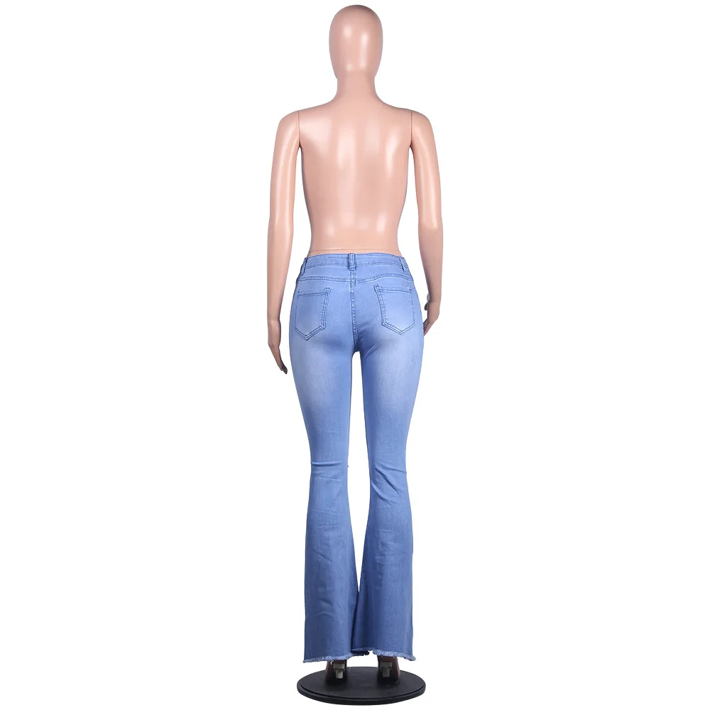Растягивающиеся рваные джинсы с высокой талией женские широкие джинсы Рваные джинсовые Отбеленные Джинсы Расклешенные джинсы B; ue Размер s-xl