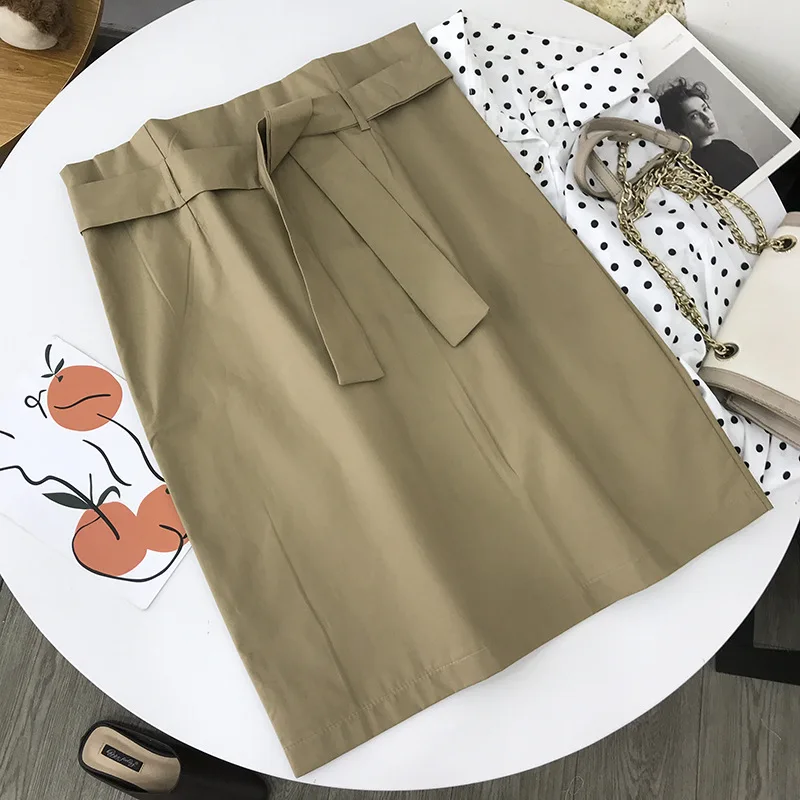 

Stock Women's Dress Overstock 2019 Korean-style Trend Simple Midi-skirt Solid Color Elegant Skirt 11.26