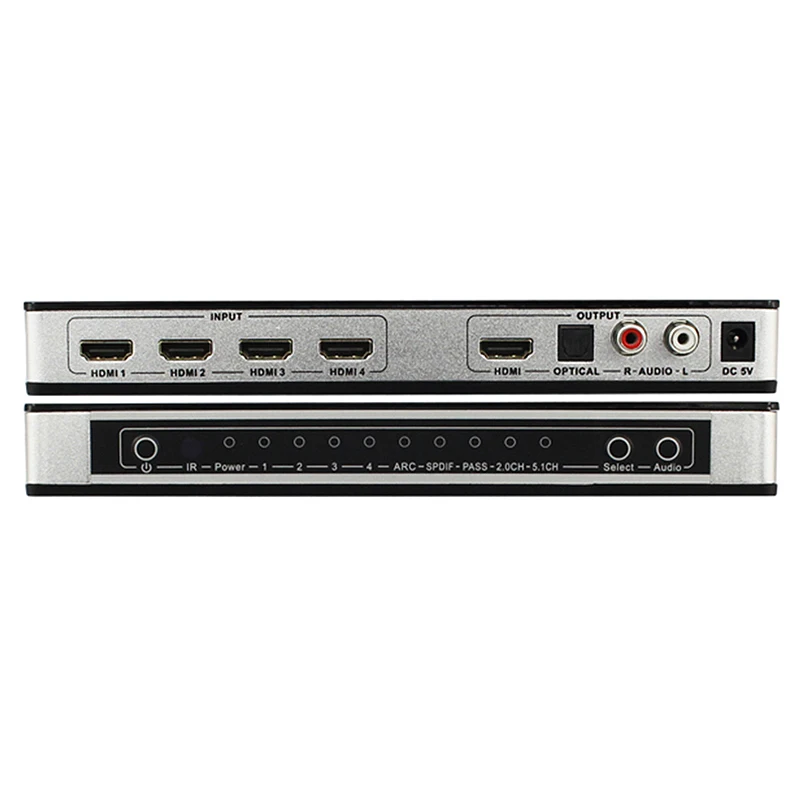 HDMI 2.0 Switch 4X1 HDMI Switcher Converter 4 in 1 Out Audio Extractor Toslink/SPDIF RCA 4Kx2K@60Hz HDCP2.2 7.1CH EU Plug