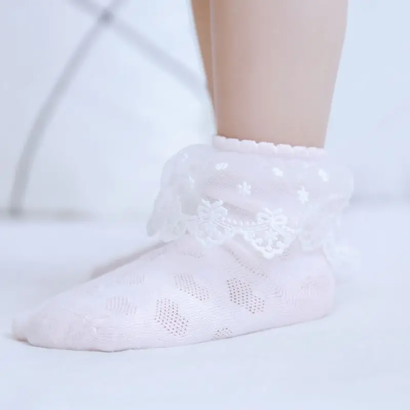 Дышащие хлопковые кружевные сетчатые носки принцессы с оборками Детские короткие носки до щиколотки белые, розовые, желтые новые детские носки для маленьких девочек